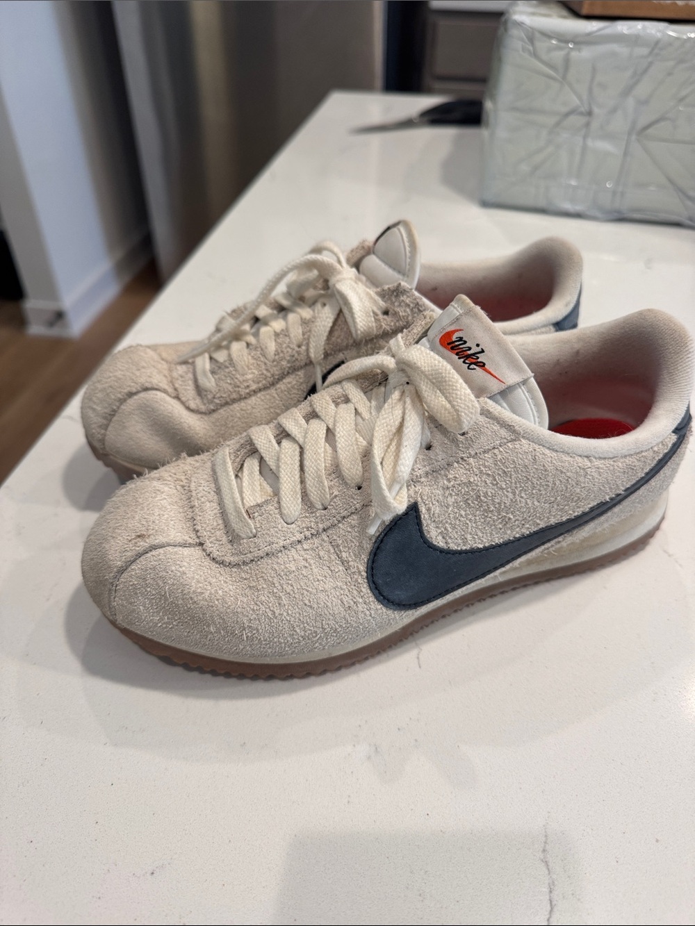 Nike Blazer 8 Cream Suede Sneakers with Navy Swoosh